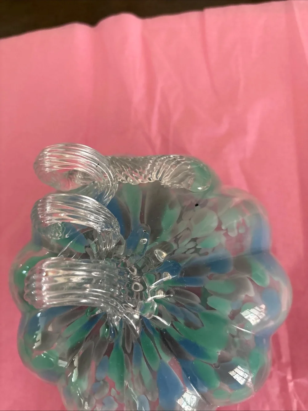 Handblown Glass Clear With Blue Spots  Pumpkin
